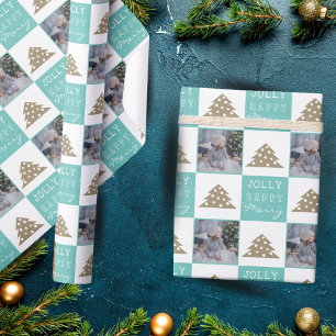 Papel De Regalo Tipografía Festiva Árbol de Navidad Foto Familiar