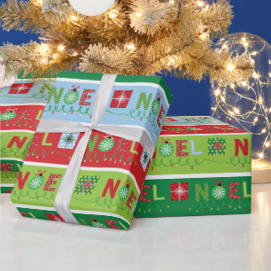 Papel De Regalo Tipografía festiva de luces de Navidad Noël