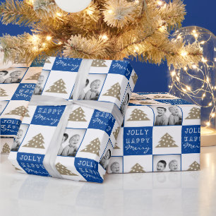 Papel De Regalo Tipografía Festiva Foto de Familia con Árbol de Na