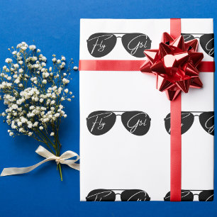 Papel De Regalo Tipografía Minimalista Chica Voladora,Gafas de sol