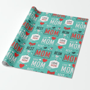 Papel De Regalo Tipografía moderna de MOM en turquesa con patrón p