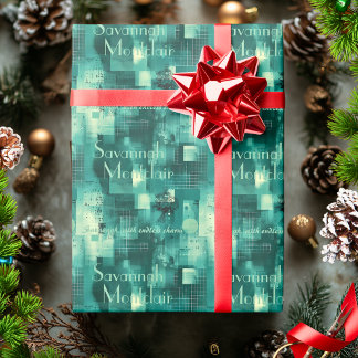 Papel De Regalo Tipografía moderna en azul verde Patrón geométrico
