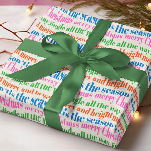 Papel De Regalo Tipografía Navideña Colorida Alegre Brillante