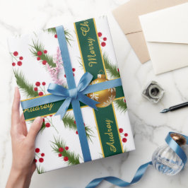 Papel De Regalo Tipografía Navideña de Acebo Festivo Precioso