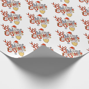 Papel De Regalo Tipografía navideña feliz con corbatas de reno