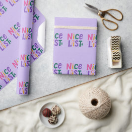 Papel De Regalo Tipografía navideña 'Lista Buena' de lavanda jugue