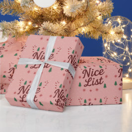 Papel De Regalo Tipografía Navideña 'Lista Buena' Rosa Suave Jugue