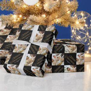 Papel De Regalo Tipografía Negra de Navidad con Foto Personalizada