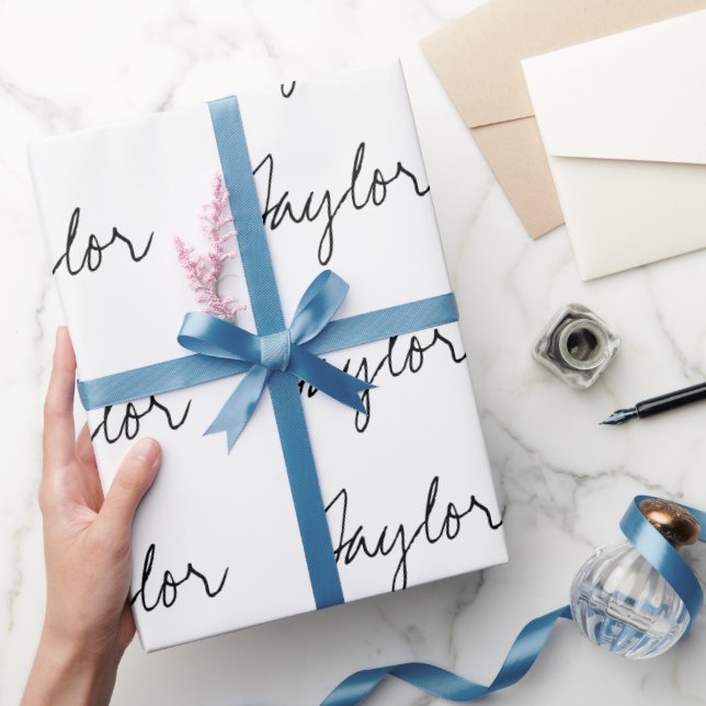 Papel De Regalo Tipografía personalizada mínima blanco negro (Regalar)