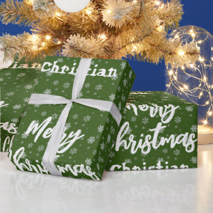 Papel De Regalo Tipografía verde Simple Navidad moderna