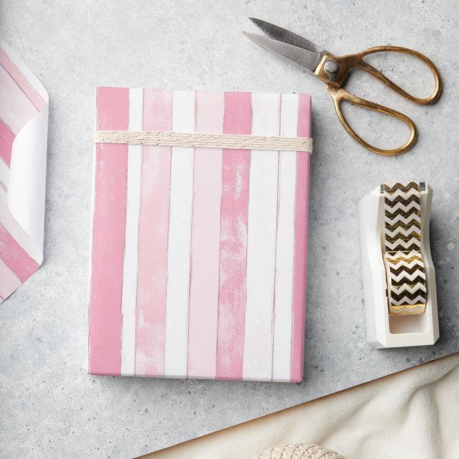 Papel De Regalo Tira de acuarela rosa (Pink Watercolor Stripe Wrapping Paper)