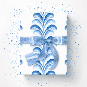 Papel De Regalo Tira de Fiesta Emplumada en Porcelana Azul