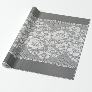 Papel De Regalo Tira recta de tela de encaje de color blanco sobre