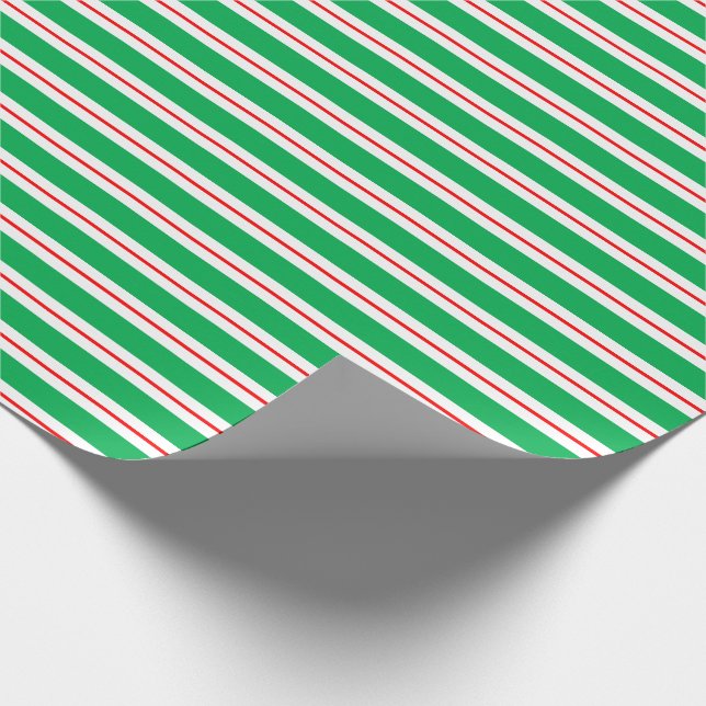 Papel De Regalo Tiras de bastón verde rojo blanco (Esquina)