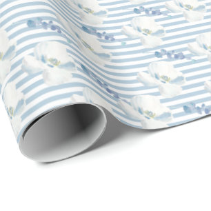 Papel De Regalo Tiras de eucalipto azul blanco