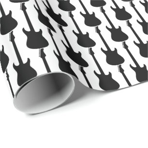 Papel De Regalo Tiras de guitarra eléctrica negra sobre blanco