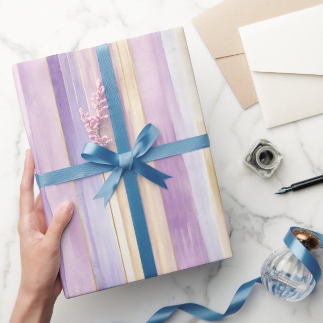 Papel De Regalo Tiras de Iris Morado Romántico Crema para Despedid (Regalar)