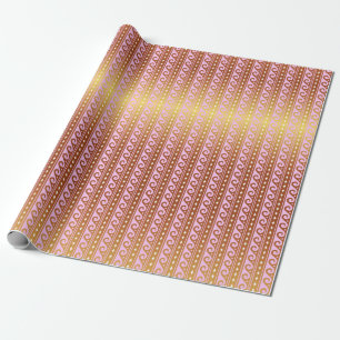 Papel De Regalo Tiras de Olas Ornamentales de Color Rosa y Oro Art