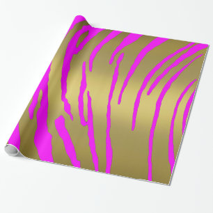 Papel De Regalo Tiras de tigre de oro rosadas