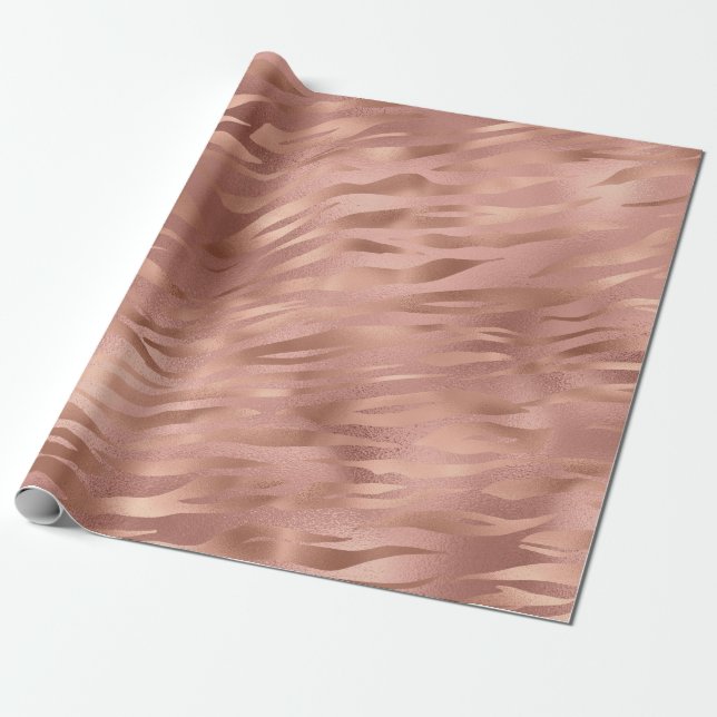 Papel De Regalo Tiras de tigre de Relieve metalizado dorado Rosa (Desenrollado)