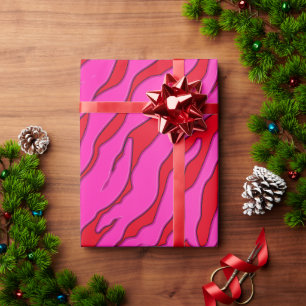 Papel De Regalo Tiras De Tigre Rojo Y Rosa Impresión De Animales