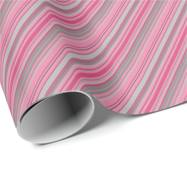 Papel De Regalo Tiras grises rosadas (Esquina del rollo)