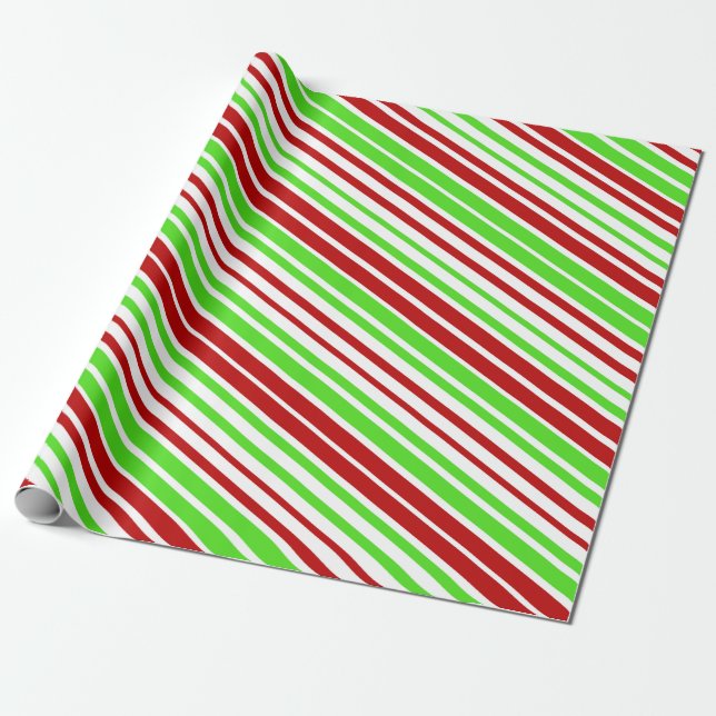 Papel De Regalo Tiras/líneas de Navidades rojas, blancas y verdes (Desenrollado)