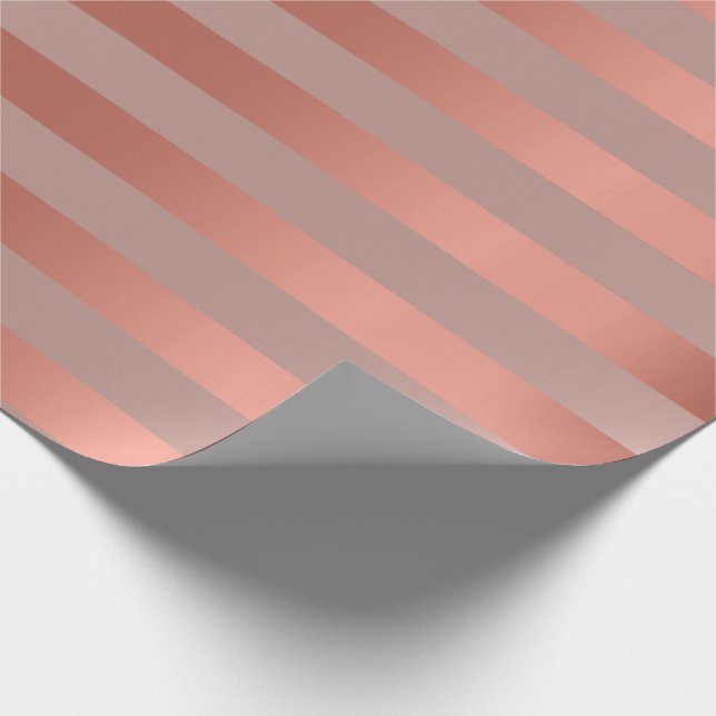 Papel De Regalo Tiras Líneas Rosa Oro Rubor Lux Metálico Mínimo (Esquina)