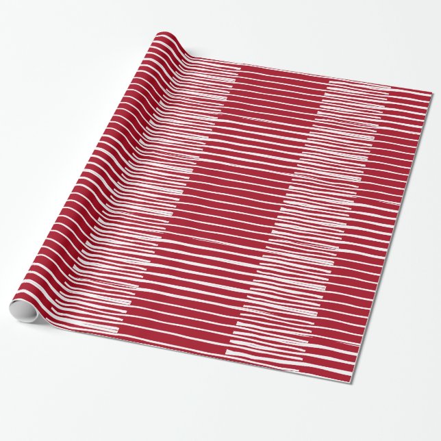 Papel De Regalo Tiras pintadas a mano, Navidades de plástico, rojo (Desenrollado)