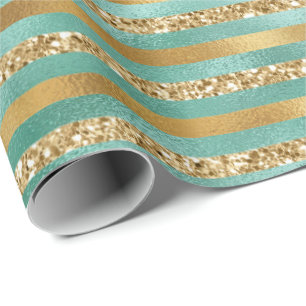 Papel De Regalo Tiras Purpurinas Glam Green Gold