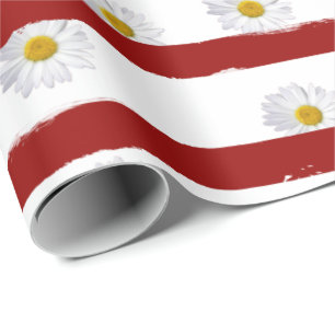 Papel De Regalo Tiras rojas margaritas