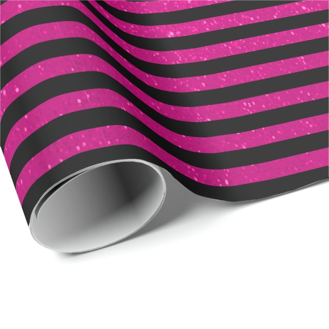 Papel De Regalo Tiras rosadas y negras Purpurinas (Esquina del rollo)