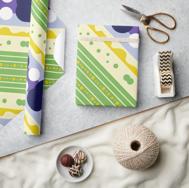 Papel De Regalo Tiras y puntos angulados retro (Artesanía)
