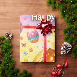 Papel De Regalo Title whimsical Easter bunny and colourful egg pat