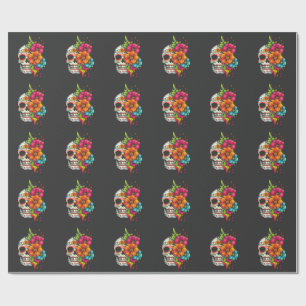 Papel De Regalo Título: Cráneo Floral Día de los Muertos