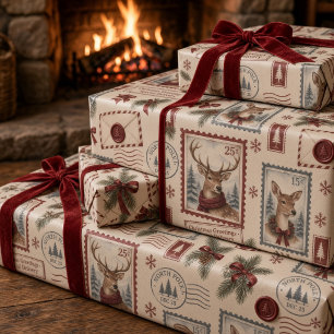 Papel De Regalo Título: Sello postal vintage de Navidad del Polo N