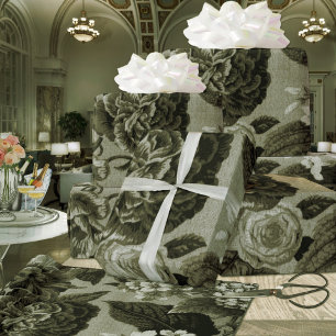 Papel De Regalo Toalla de Olive Green Black Vintage Botanale Flora