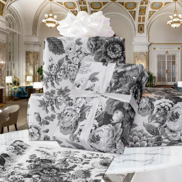 Papel De Regalo Toalla Floral Botánica Vintage en blanco y negro