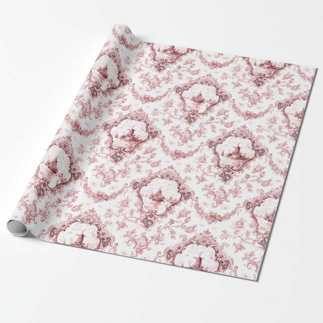 Papel De Regalo Toalla floral grabada con molino de viento y barco (Desenrollado)