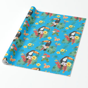 Papel De Regalo Tócanos y flores tropicales