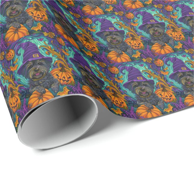 Papel De Regalo Tocante calabaza de bruja de perro terrible tibeta (Esquina del rollo)