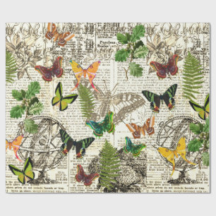 Papel De Regalo Todas las ocasiones aspecto antiguo mariposas y he
