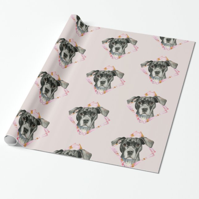 Papel De Regalo "Todo el ilustracion negro del perro del pitbull (Desenrollado)