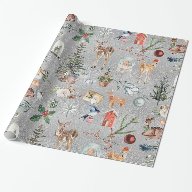 Papel De Regalo Todo Navidades renos brillan con plata (Desenrollado)