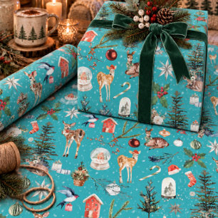 Papel De Regalo Todo Reno de Navidad Azul Teal