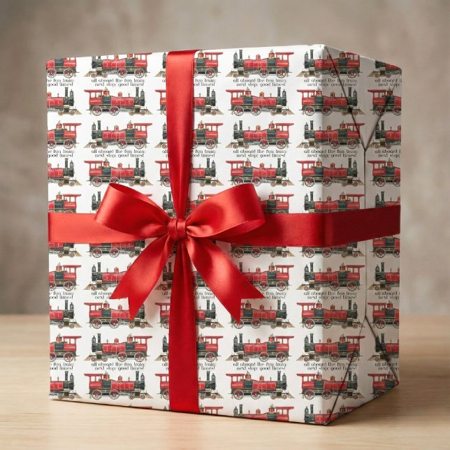 Papel De Regalo Todos a bordo del divertido tren, próxima parada:  (All aboard the fun train, next stop: good times! wrapping paper)