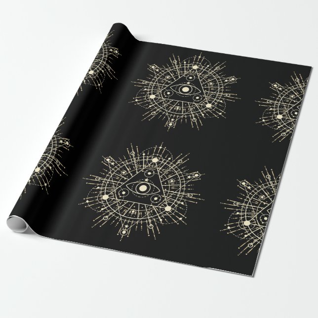Papel De Regalo todos los góticos oculares bruja oculta oro gótico (Desenrollado)
