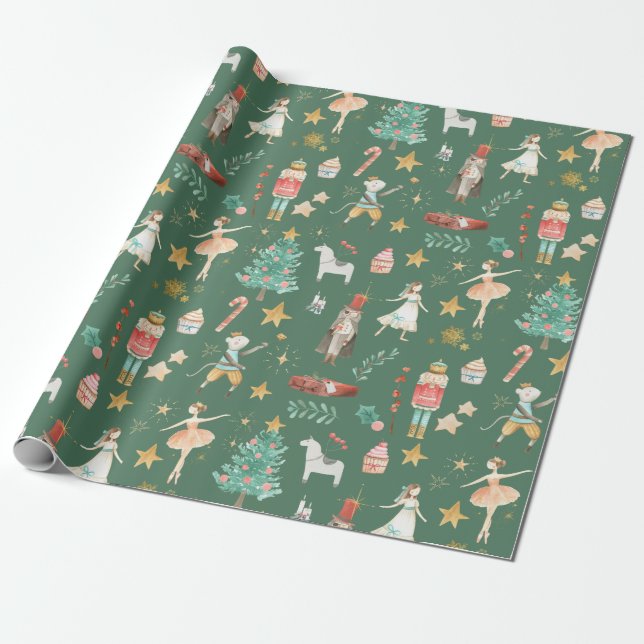 Papel De Regalo Todos los Navidades Nutcracker Forest Green (Desenrollado)
