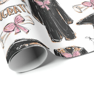 Papel De Regalo Toga de graduación dibujada a mano Lazo rosa Gradu