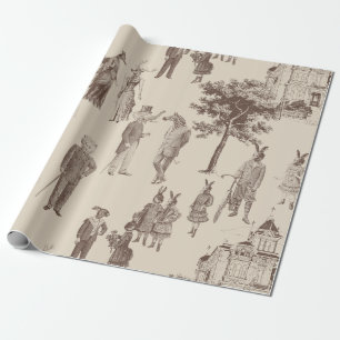 Papel De Regalo toile beige marrón de animales victorianos antiguo